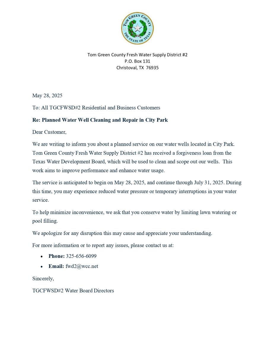 Notice for well clean out